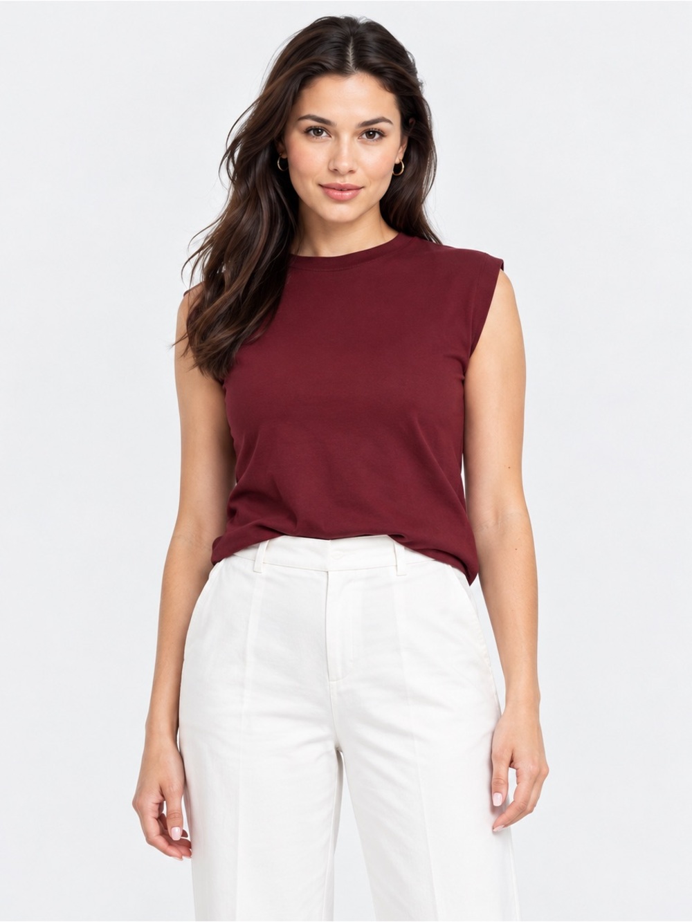 Sleeveless Crewneck Tank Top in Burgundy - Women